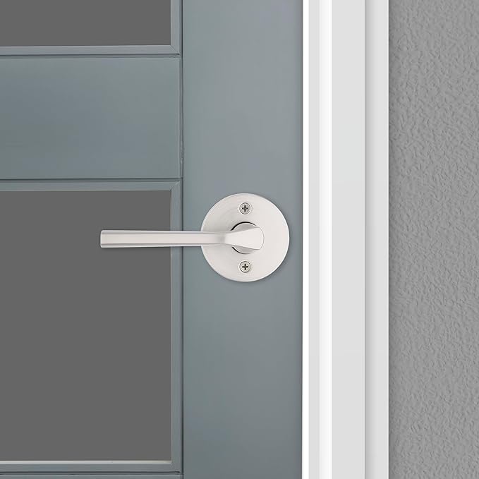 Kwikset Lisbon Dummy Door Handle, Round Single Sided Lever for Closets, French Double Doors, and Pantry, Satin Nickel Non-Turning Reversible Interior Push/Pull Lever, with Microban Protection