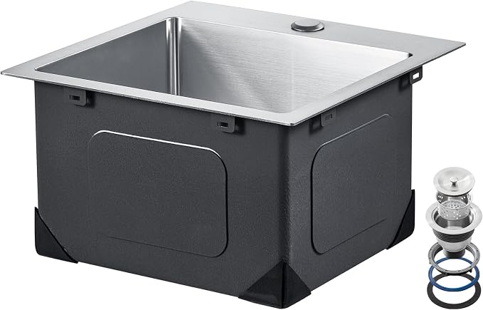 VEVOR 33" Kitchen Workstation, 304 Stainless Steel Top Mount, Built-in Single Bowl Farmhouse with Accessories, Home Dishwasher Sink, for RV, Prep Kitchen and Bar (Black) (Silver, 15IN)