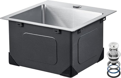 VEVOR 33" Kitchen Workstation, 304 Stainless Steel Top Mount, Built-in Single Bowl Farmhouse with Accessories, Home Dishwasher Sink, for RV, Prep Kitchen and Bar (Black) (Silver, 15IN)