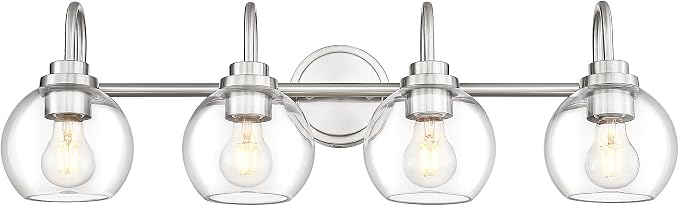 Bathroom Light Fixtures, 4-Light Brushed Nickel Vanity Lights Over Mirror with Globe Clear Glass, 30 Inch Modern Vanity Lighting Fixtures, AD-22280-4W-SN