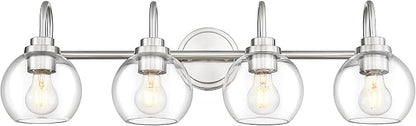 Bathroom Light Fixtures, 4-Light Brushed Nickel Vanity Lights Over Mirror with Globe Clear Glass, 30 Inch Modern Vanity Lighting Fixtures, AD-22280-4W-SN