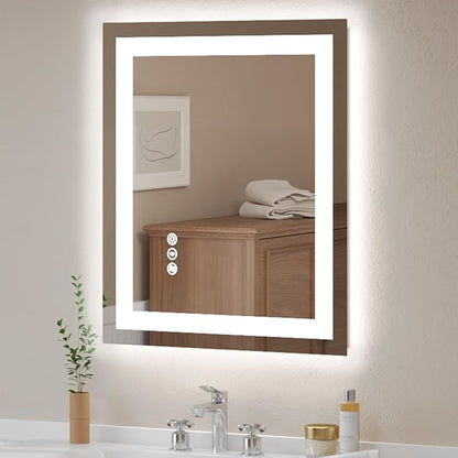 LED Bathroom Mirror 24x36 Inch Tempered Glass - Frameless LED Backlit Lighted Mirror for Bathroom Vanity with Anti-Fog, 3 Colors Dimmable, Memory Function, Wall-Mounted | Tempered Glass - Frameless Backlit Lighted Mirror for Bathroom Vanity with Anti-F...