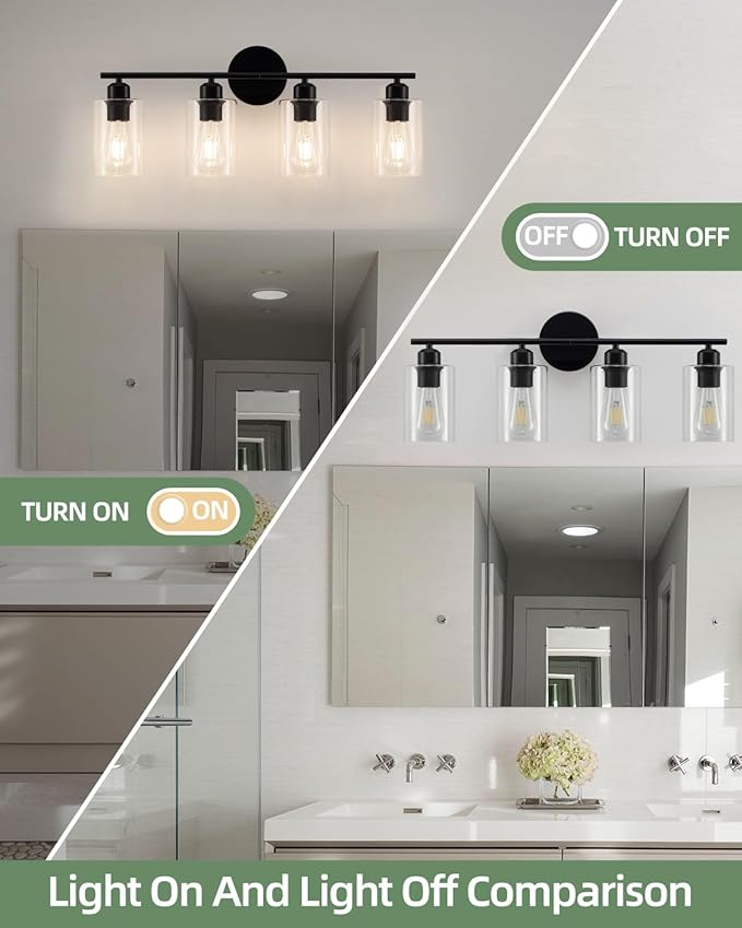 4-Light Bathroom Light Fixtures, Matte Black Vanity Lights for Bathroom