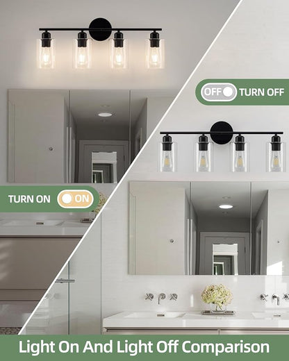 4-Light Bathroom Light Fixtures, Matte Black Vanity Lights for Bathroom