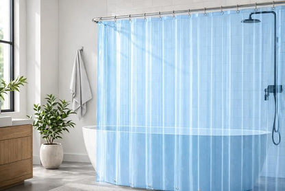 EHZNZIE Clear Blue Shower Curtain Liner 72x72, PEVA Waterproof Bath Curtain, No Chemical Smell, 3 Weighted Magnets, Durable with Rustproof Metal Grommets