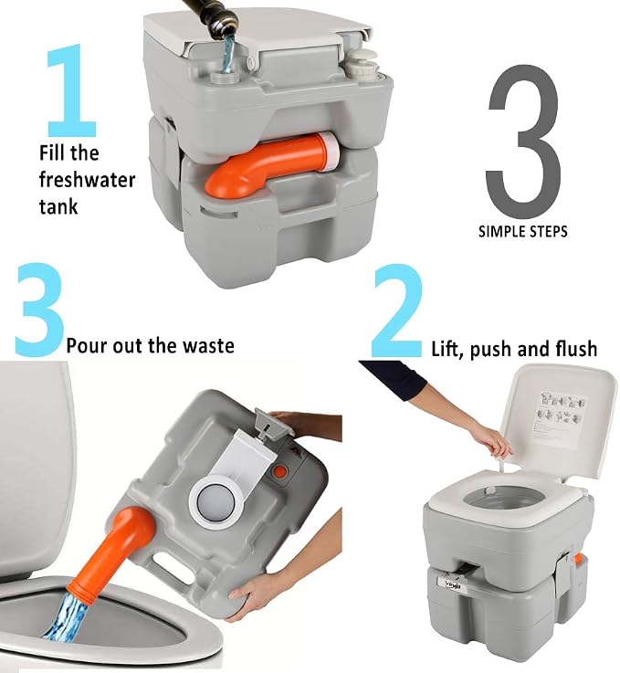 VINGLI Upgraded Portable Sink and Toilet Combo| Self-contained 5 Gal Hand Washing Station & 5.3 Gal Flushing Toilet, Perfect for Camping/RV/Boat/Road Tripper/Camper, Detachable & Lightweight