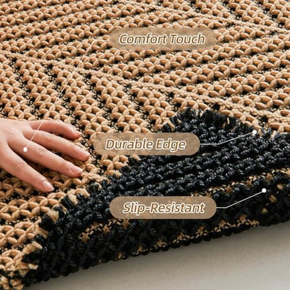 Sunfly Waffle Bath Mat, Boho Bathroom Rugs Non Slip Washable Super Absorbent Quick Dry Bath Mat Farmhouse Bathroom Decor, 24"x48" Black &Khaki