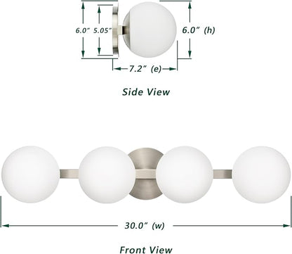 Bathroom Vanity Light Fixtures, Modern 4 Lights Globe Wall Sconce Lighting Brushed Nickel, Porch Wall Mount Light Fixture for Bathroom, Mirror Cabinets Hallway Stairs
