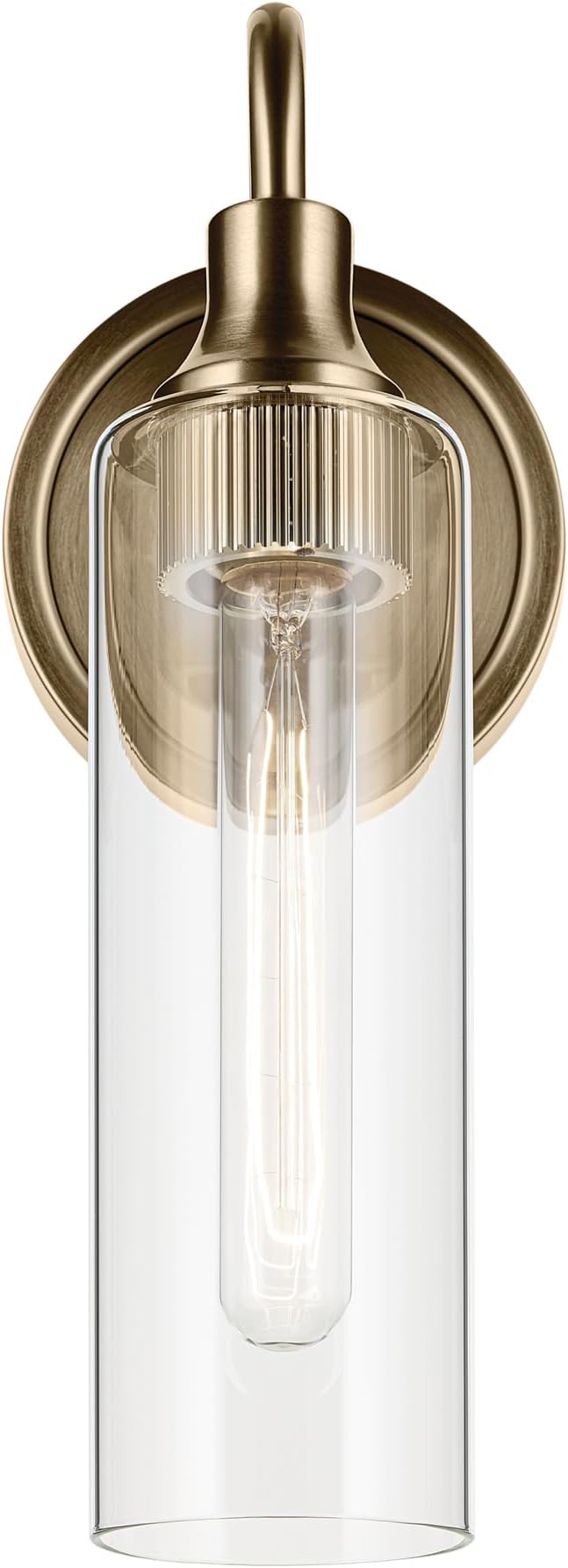 Kichler Kavi 5" 1-Light Wall Sconce with Clear Glass in Champagne Bronze, Damp Rated, for Bathroom, Powder Room, Kitchen, Hallway, Bedroom, Fireplace, (5" W x 13" H), 55209CPZ