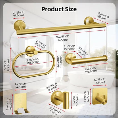 7-Piece Bathroom Accessory Set self-Adhesive Brushed Black Bathroom Hardware, Bath Towel Bar Set, Towel Racks for Bathroom, Wall Mounted Gold