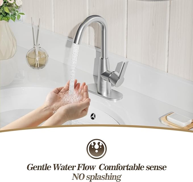 Phiestina Single Hole Brushed Nickel Bathroom Sink Faucet/Bar Sink/Pre-Kitchen Sink Faucet with 4 Inch Deck Plate,Drain and Supply Hoses, WE10-BN