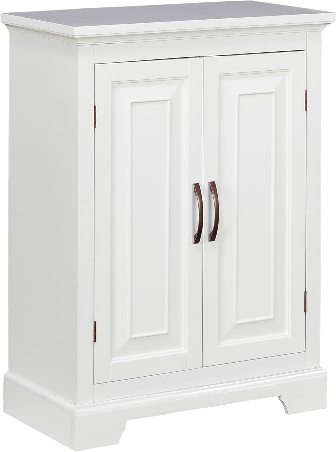 Teamson Home St. James Freestanding Floor Cabinet Bathroom Living Room Storage Organizer with 2 Doors 2 Adjustable Inner Shelves, White | 2 Doors, 2 Adjustable Inner Shelves, Bathroom Living Room Storage Organizer