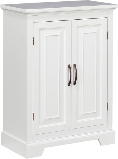 Teamson Home St. James Freestanding Floor Cabinet Bathroom Living Room Storage Organizer with 2 Doors 2 Adjustable Inner Shelves, White | 2 Doors, 2 Adjustable Inner Shelves, Bathroom Living Room Storage Organizer