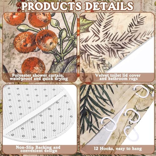 FuWeave 8 Pcs Christmas Shower Curtain Set Santa Bathroom Decor