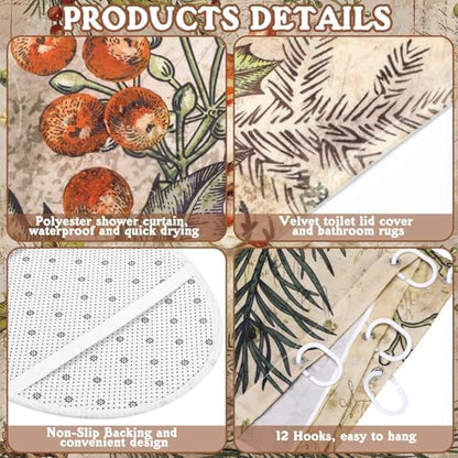 FuWeave 8 Pcs Christmas Shower Curtain Set Santa Bathroom Decor