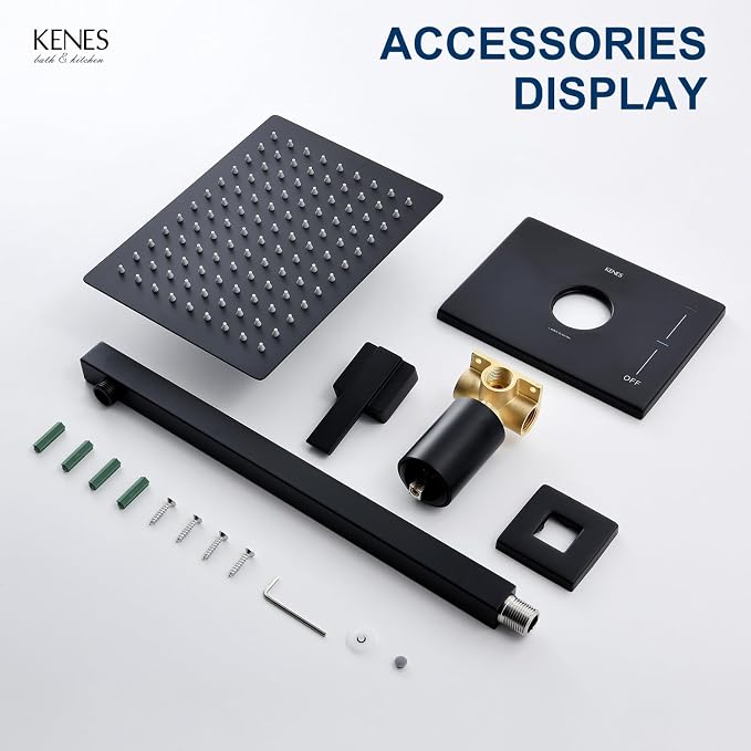 KENES Matte Black Shower Faucet Set, Square Shower Head and Handle Set | Shower Faucet with 10-Inch Rain Shower Head, Square Shower System, Valve Included, Lead-Free cUPC & NSF Certified, Stainless