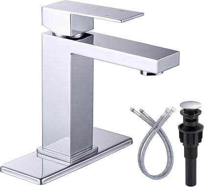 ARCORA Single Handle Bathroom Faucet: 304 Stainless Steel Bathroom Sink Faucet Single Hole with cUPC Supply Lines and Pop Up Drain, Chrome
