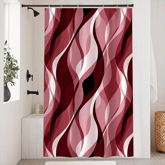 Red Shower Curtain, Modern Abstract Ombre Red Striped Shower Curtain Set for Bathroom Waterproof Shower Curtain with Hooks, 48x72 Inch