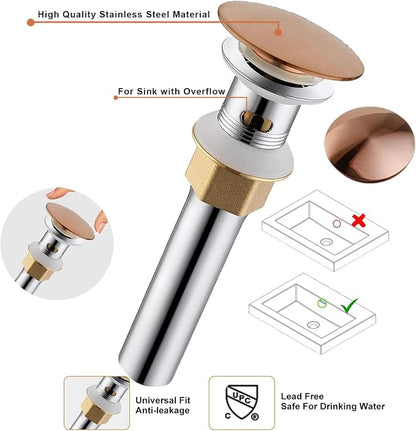Rose Gold Bathroom Sink Faucet, Unique Design and Pop Up Drain