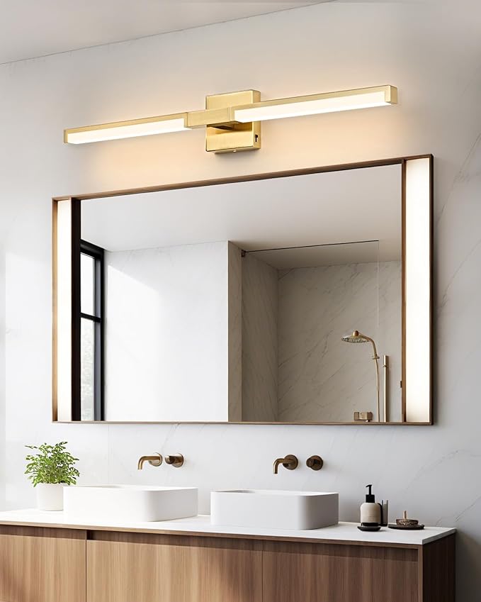 OKELI 32 Inch Bathroom Vanity Light Fixtures, Gold Modern Light Fixtures Over Mirror, 16W 5CCT Dimmable Wall Light