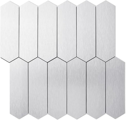 DICOFUN 1 Sheet Brushed Metal Long Hexagon Peel and Stick Backsplash, 12"x12" PVC Stick on Backsplash Wall Tiles for Kitchen and Bathroom