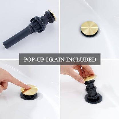 TONNY Single Handle Gold Bathroom Faucet | Stainless Steel Vanity Faucet with Deck Plate for 1 or 3 Holes, with Pop Up Drain for Vessel Sink Laundry Lavatory RV