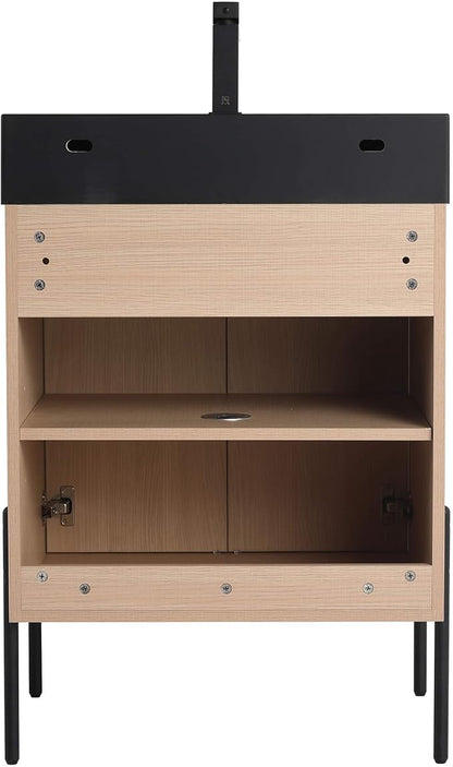 Crownpoint 24 Inch Bathroom Vanity with Sink, Black Sink, White Oak Finish, Full Assembly Required, Elegant Bathroom Vanities for Modern Homes