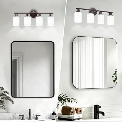 4-Light Bathroom Light Fixtures, Vanity Lights for Mirror with Textured Milky White Glass Shade, Modern Kitchen Light Fixtures Wall Sconce Light - E26 Base - Oil-Rubbed Bronze