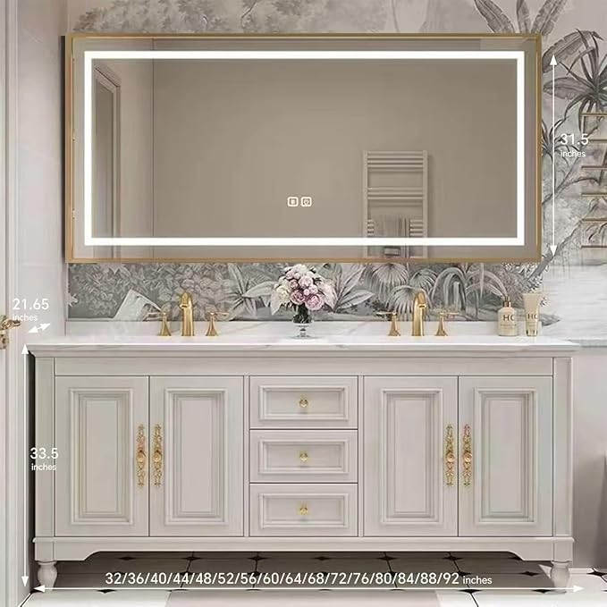 American Minimalist Bathroom Vanity with Sink Mirror 36-92IN, Premium Solid Wood Vanity with LED Lighting& Defogging