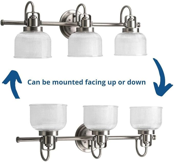 Progress Lighting P2992-81 Archie Collection Clear Double Prismatic Glass Coastal Bath Vanity, 3-Light, Antique Nickel