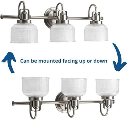 Progress Lighting P2992-81 Archie Collection Clear Double Prismatic Glass Coastal Bath Vanity, 3-Light, Antique Nickel
