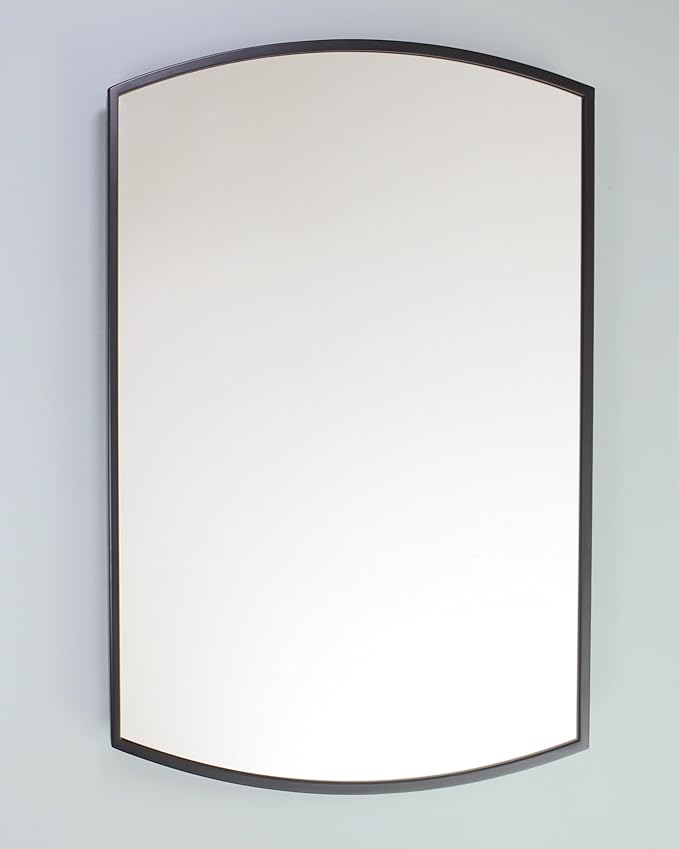 Fox Hollow Furnishings 16x20 Harper Crescent Metal Framed Rectangle Recessed Bathroom Medicine Cabinet, Arced Mirror, 14x18 in-Wall Opening, Adjustable Glass Shelves, Magnet Close, Black