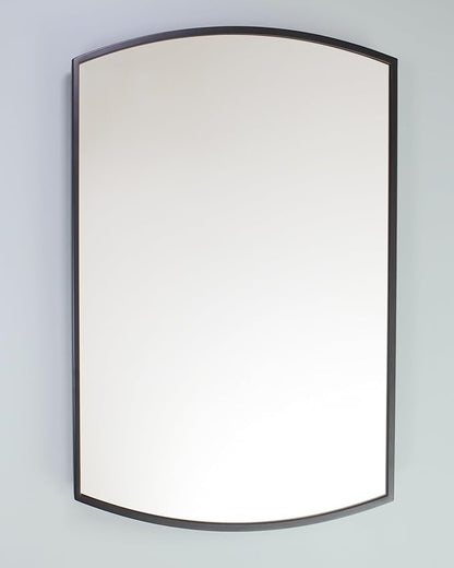 Fox Hollow Furnishings 16x20 Harper Crescent Metal Framed Rectangle Recessed Bathroom Medicine Cabinet, Arced Mirror, 14x18 in-Wall Opening, Adjustable Glass Shelves, Magnet Close, Black