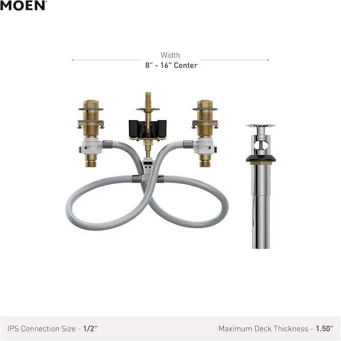 Moen Widespread Bathroom Sink Faucet Rough In Water Valve with Drain Assembly, 9000