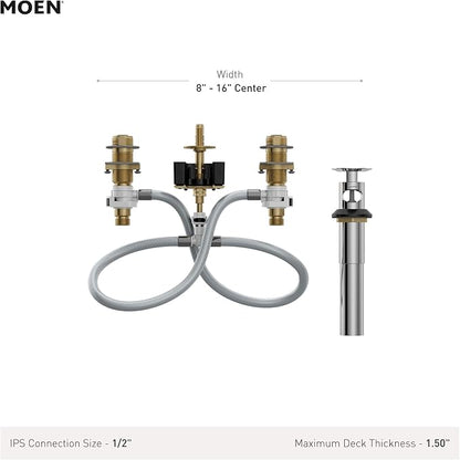 Moen Widespread Bathroom Sink Faucet Rough In Water Valve with Drain Assembly, 9000