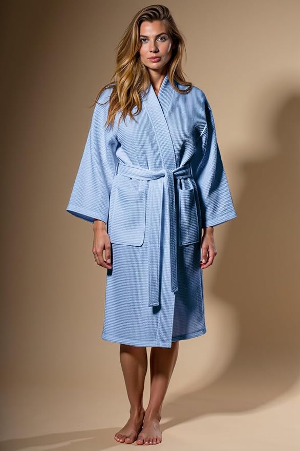 Turquaz Womens Lightweight Waffle Kimono Bathrobe for Men - Soft Quick-Dry Spa & Summer Towel Robe, Cotton Blend