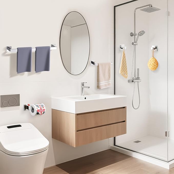 TURS Chrome 10-Piece Bathroom Hardware Set Towel Bar Set SUS304 Stainless Steel Towel Racks for Bathroom Wall Mounted, 23.6-Inch