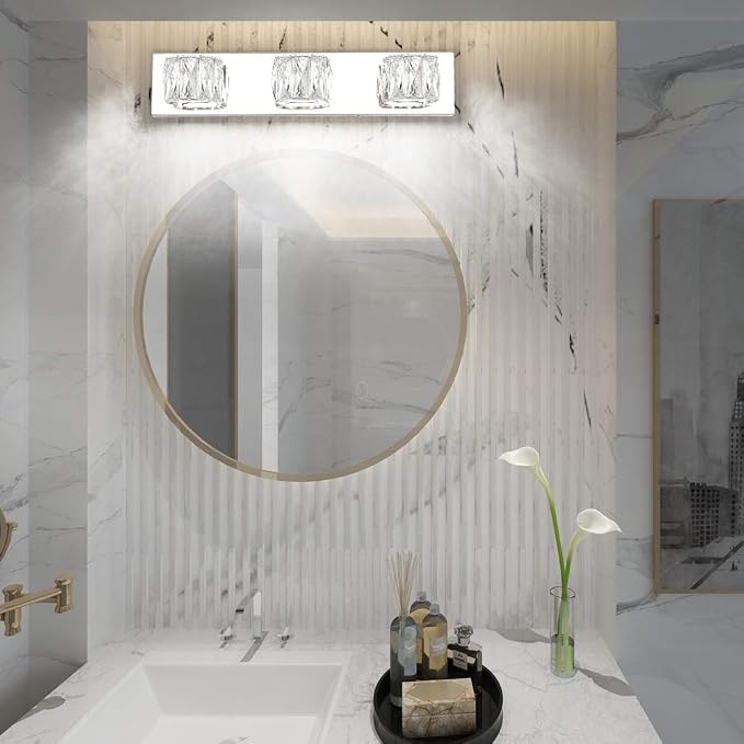 Aipsun 3 Lights Crystal Vanity Lights Over Mirror Modern LED Vanity Lights for Bathroom Vanity Lighting Fixtures(White Lights)