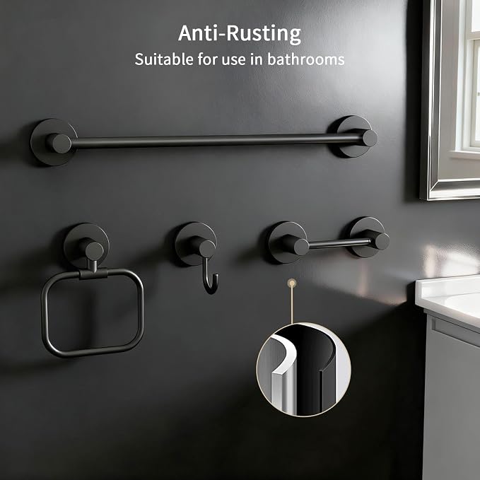 4-Piece Bathroom Set with Privot Toilet Paper Holder | All-in-One Wall Mounted Hardware Combo, Matte Black