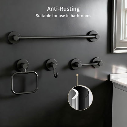 4-Piece Bathroom Set with Privot Toilet Paper Holder | All-in-One Wall Mounted Hardware Combo, Matte Black