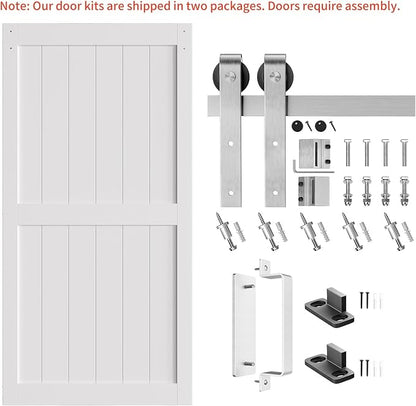 SMARTSTANDARD 42" x 84" White Sliding Barn Door with 7FT Silver Hardware | Pre-Drilled Ready to Assemble, Waterproof PVC Coating, H-Frame