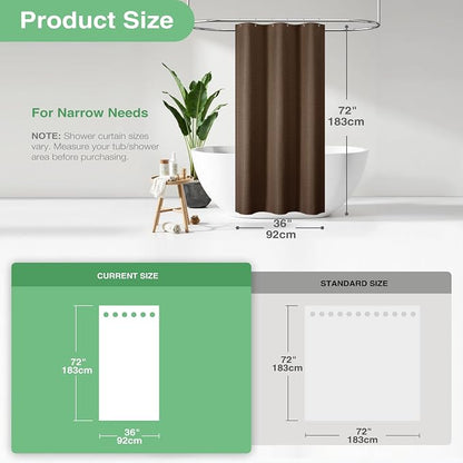 Stall Waffle Shower Curtain 256 GSM Heavy Fabric 36x72 Brown | Narrow Half Size, Thick Cloth, Weighted Hem, Water Repellent, Hotel Luxury Polyester Shower Curtain Set for Bathroom 6 Hooks