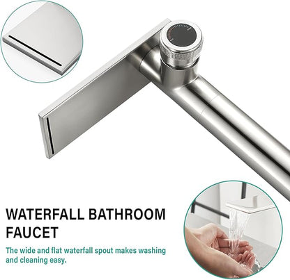 becola Modern Bathroom Sink Faucet，Tall Faucet for Bathroom Sink，Brushed Nickel Vessel Sink Faucet，Single Hole Cold and Hot Basin Water Faucet，Vanity Faucet with Adjust Knobs and Two Supply Lines