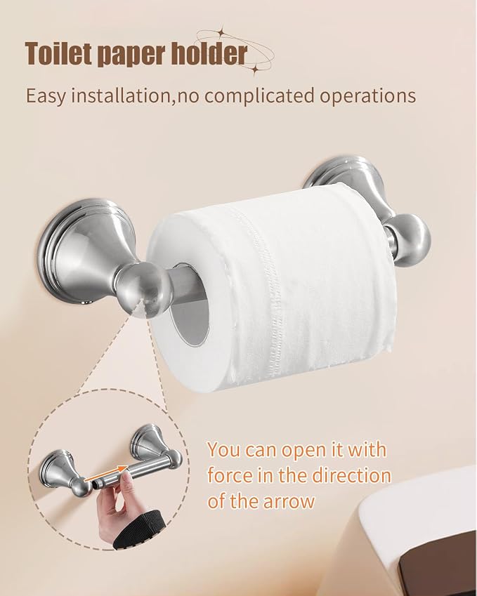 Sagetta Nickel Bathroom Hardware Set, 5-Piece Bath Accessories Set Wall Mount Includes 20 in Towel Bar, 16 in Towel Bar, Towel Ring, TP Holder, Towel Hook Brushed Nickel