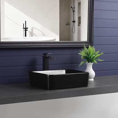 Vessel Sink 19"x15" Rectangular Bathroom Sink Modern Black Porcelain Ceramic Above Counter Drop-in Vanity Sink for Bathrooms Art Basin