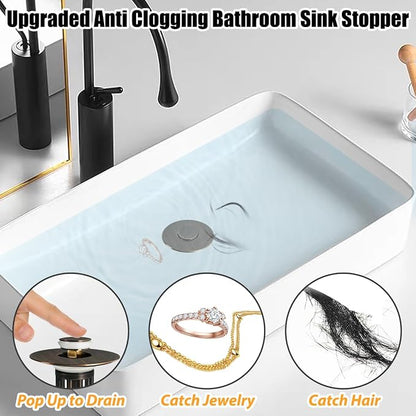 Anlige 3 in 1 Pop Up Bathroom Sink Stopper, Bathroom Sink Drain Strainer, with Removable Basket Hair Catcher, Universal Sink Plug Cover for 1.06 in to 1.6 in Drain, Oil Rubbed Bronze
