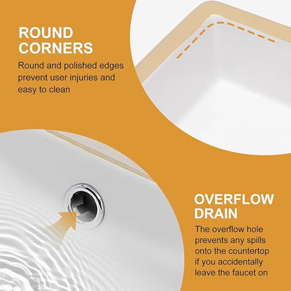 Mocoloo Bathroom Sink Undermount 22"x16" White Rectangle Porcelain Sink with Vertical Sides and Overflow Drain Under Counter Mount Ceramic Lavatory Vanity Sinks for Bathroom Hand Basin