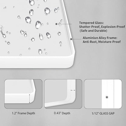 LOAAO White Metal Framed Bathroom Mirror, 60x40 Inch | Rounded Rectangle, Anti-Rust, Tempered Glass, Hangs Horizontally or Vertically