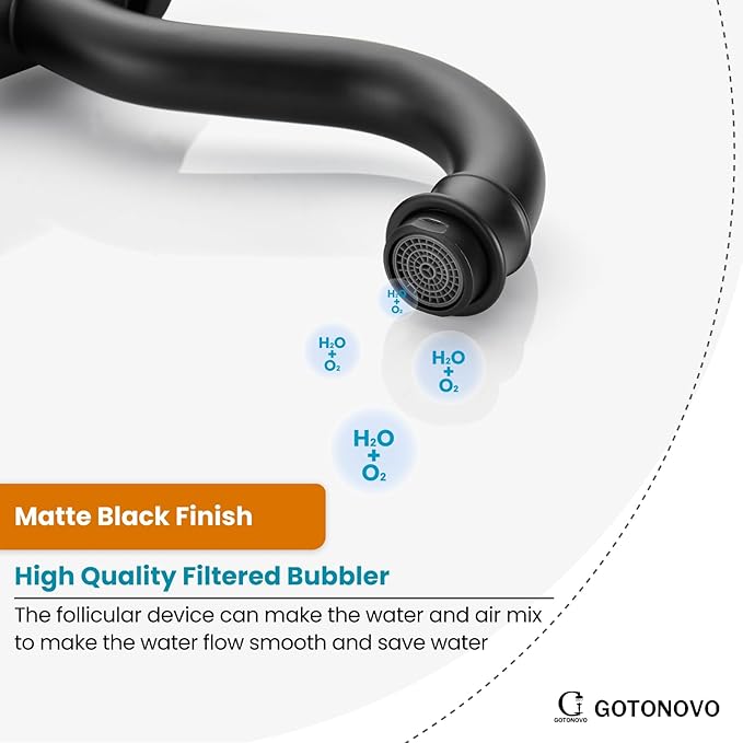 gotonovo Vessel Sink Faucet 360° Swivel Spout Single Handle Tall Bathroom Faucet 1 Hole Farmhouse Lavatory Washbasin Mixer Tap Matching Supply Hoses, with Pop Up Drain, Matte Black