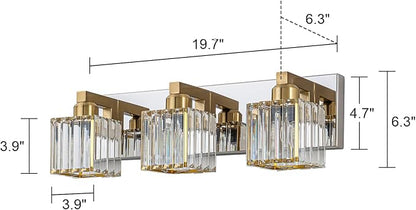 Gold Chrome Crystal Bathroom Light 3-Light Modern Bathroom Vanity Light Fixtures Over Mirror Wall Sconce